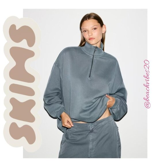 SKIMS Boyfriend Fleece Oversized Half-Zip Zircon NWT - Picture 3 of 5